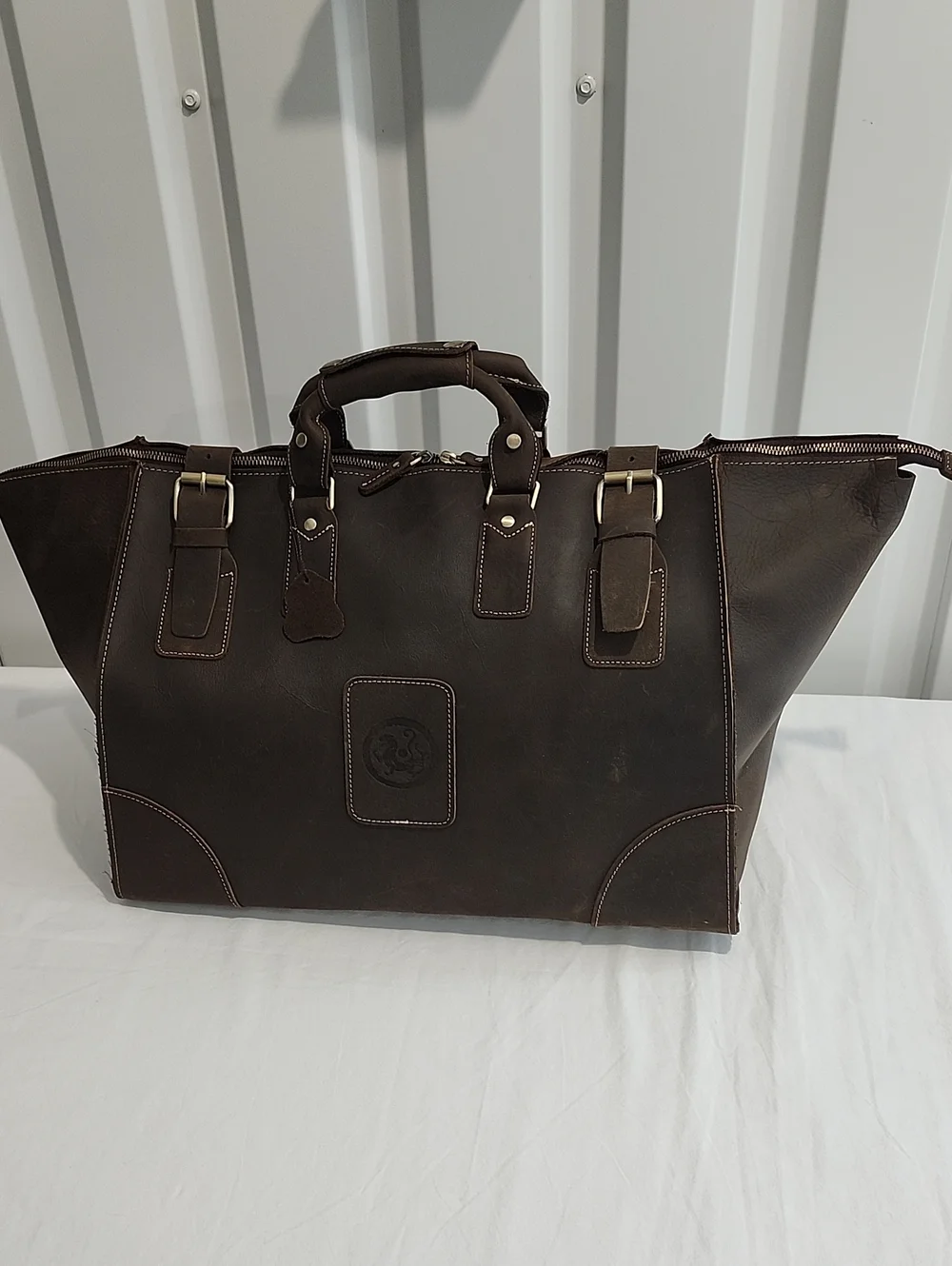 Unbranded Mens Dark Brown Full Grain Leather Travel Tote Duffle Bag Work Dr. Bag